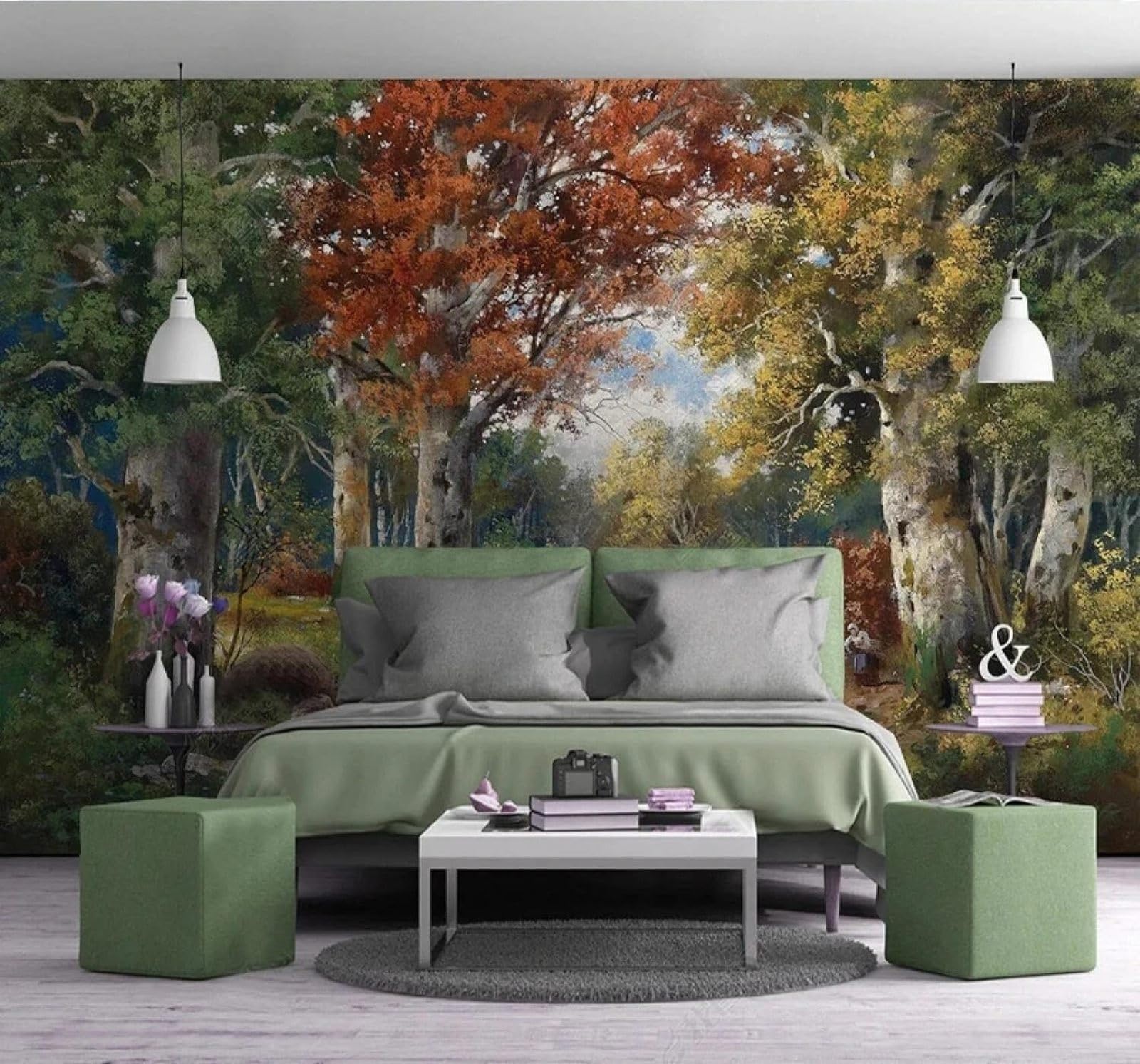 Xlming 350Cm×256Cm(B×H) Hand Drawn Vintage Forest River Landscape 3D Wallpaper Luxury Home Dining Decor Paste Sofa Living Room The Wall For Bedroom Mural-350Cm×256Cm