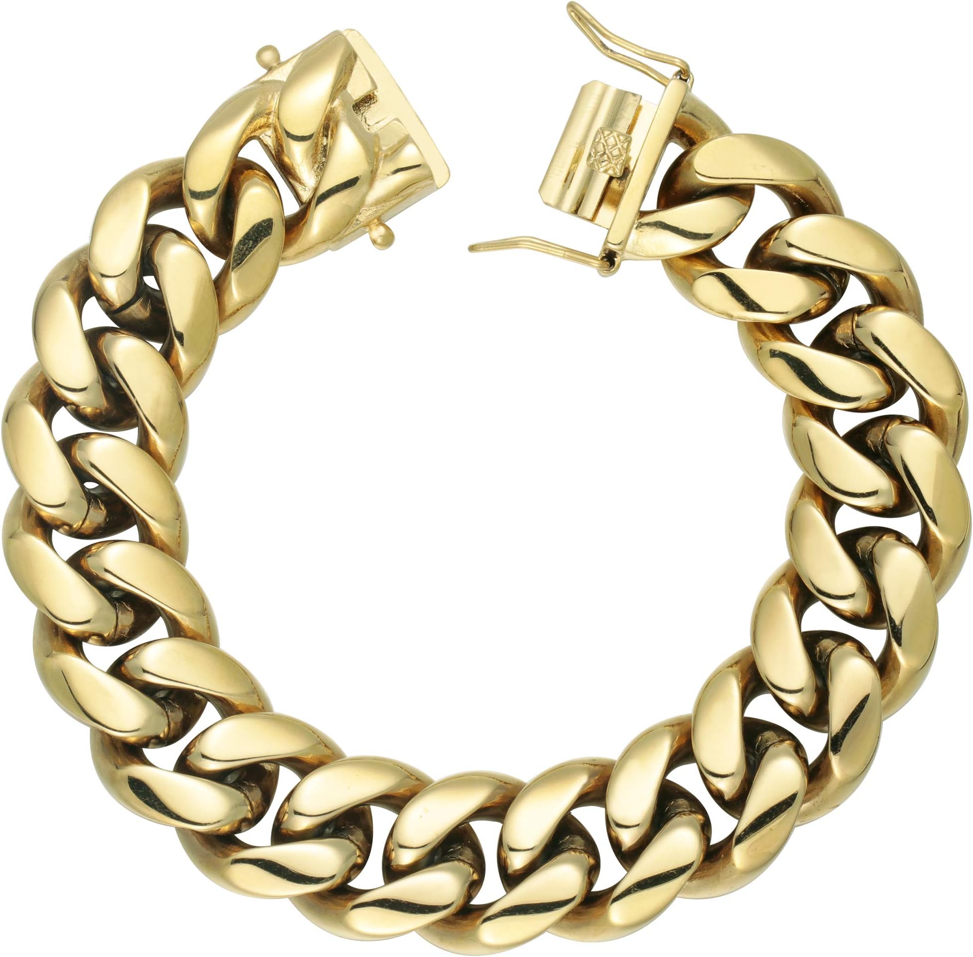 GOLD IDEA JEWELRYHip Hop 14K Cuban Link Chain 5 Times Real Gold Plated Heavy Solid 8mm-18mm Miami Cuban Link Chain Stainless Steel Necklace or Bracelet for Men