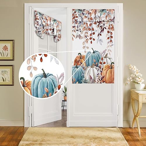 Cortinas de puerta de otoño para ventanas de puerta, hojas de eucalipto de calabaza de Acción de Gracias, cortinas de ventana para puerta de vidrio