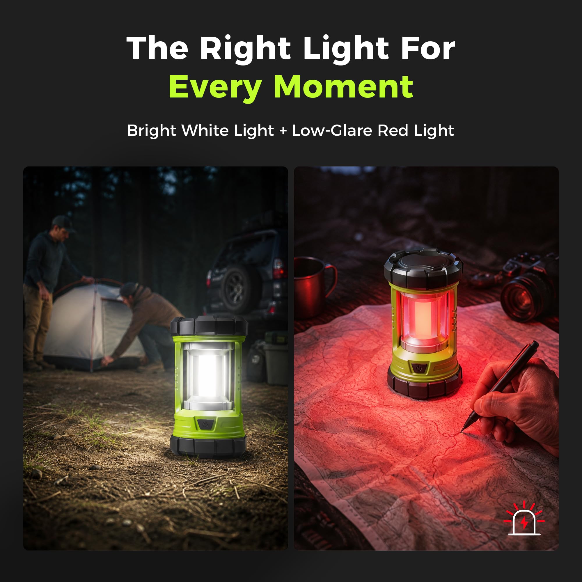 Linterna de camping LED, COB recargable batería 3000LM, 4 modos de luz, linterna impermeable, luz de tienda perfecta para cortes de energía, huracán, supervivencia, senderismo