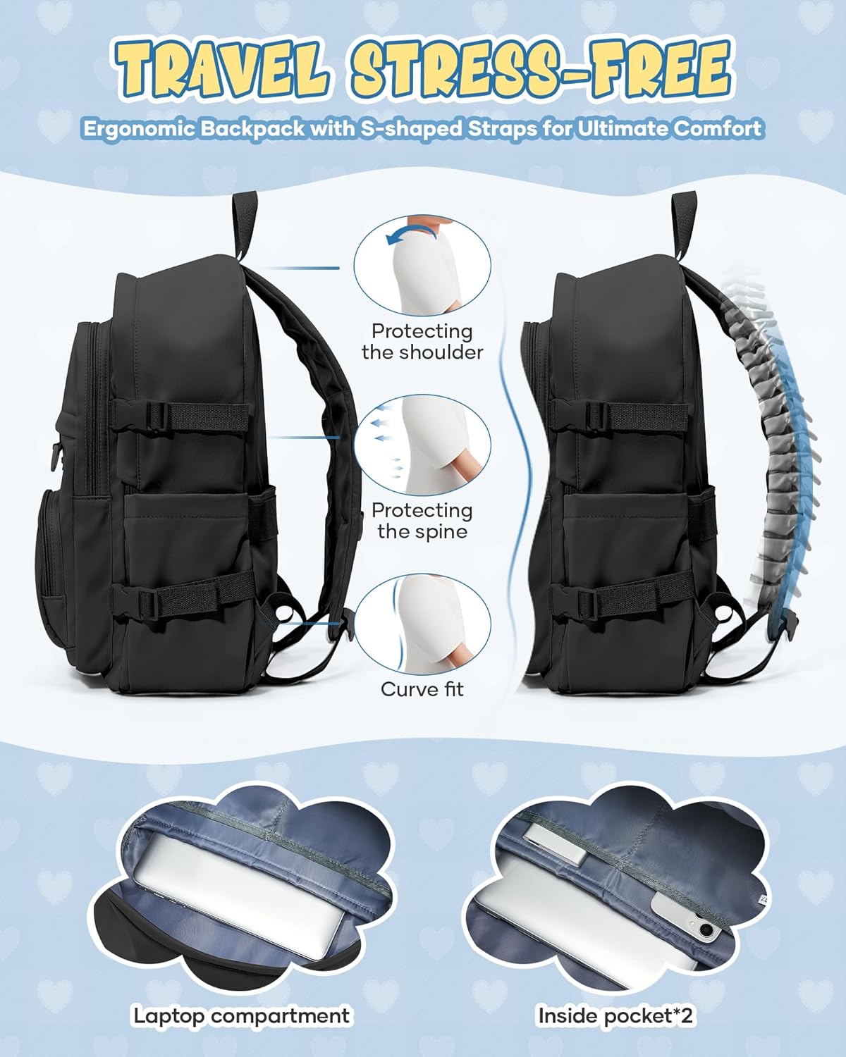 Black Lightweight Backpack for College & High School Backpack With Lots of Pockets Cute School Bag for Girls Boys, Large Capacity Bookbag for Women Men, Waterproof Teens Casual Daypack Backpack - Image 6