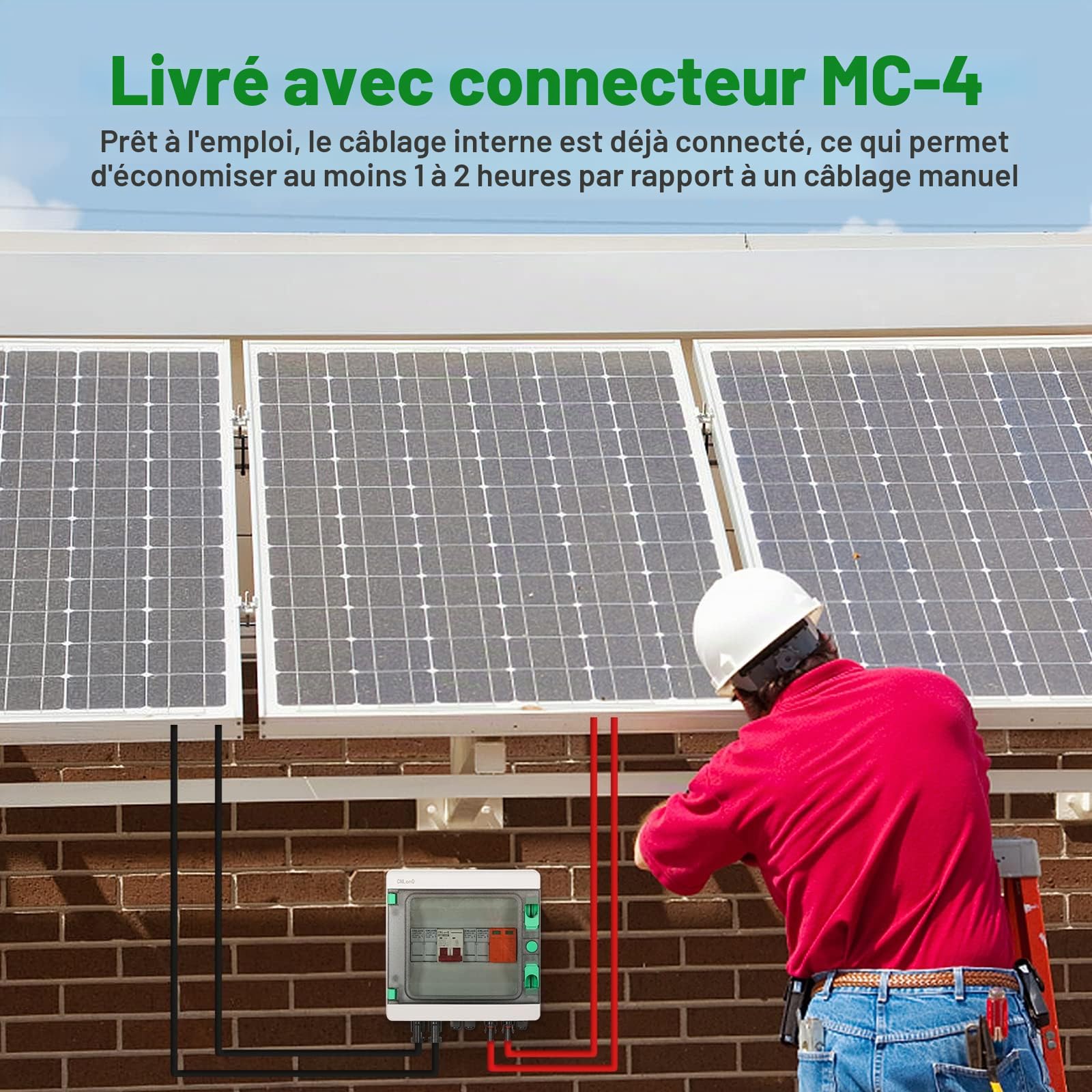 Jadeshay Boîte de Combinaison Photovoltaïque, Boîte de Jonction Solaire avec Disjoncteur 32A Parafoudre DC et Connecteur Solaire, 500V 32A 2 en 1 Sortie pour Système Solaire