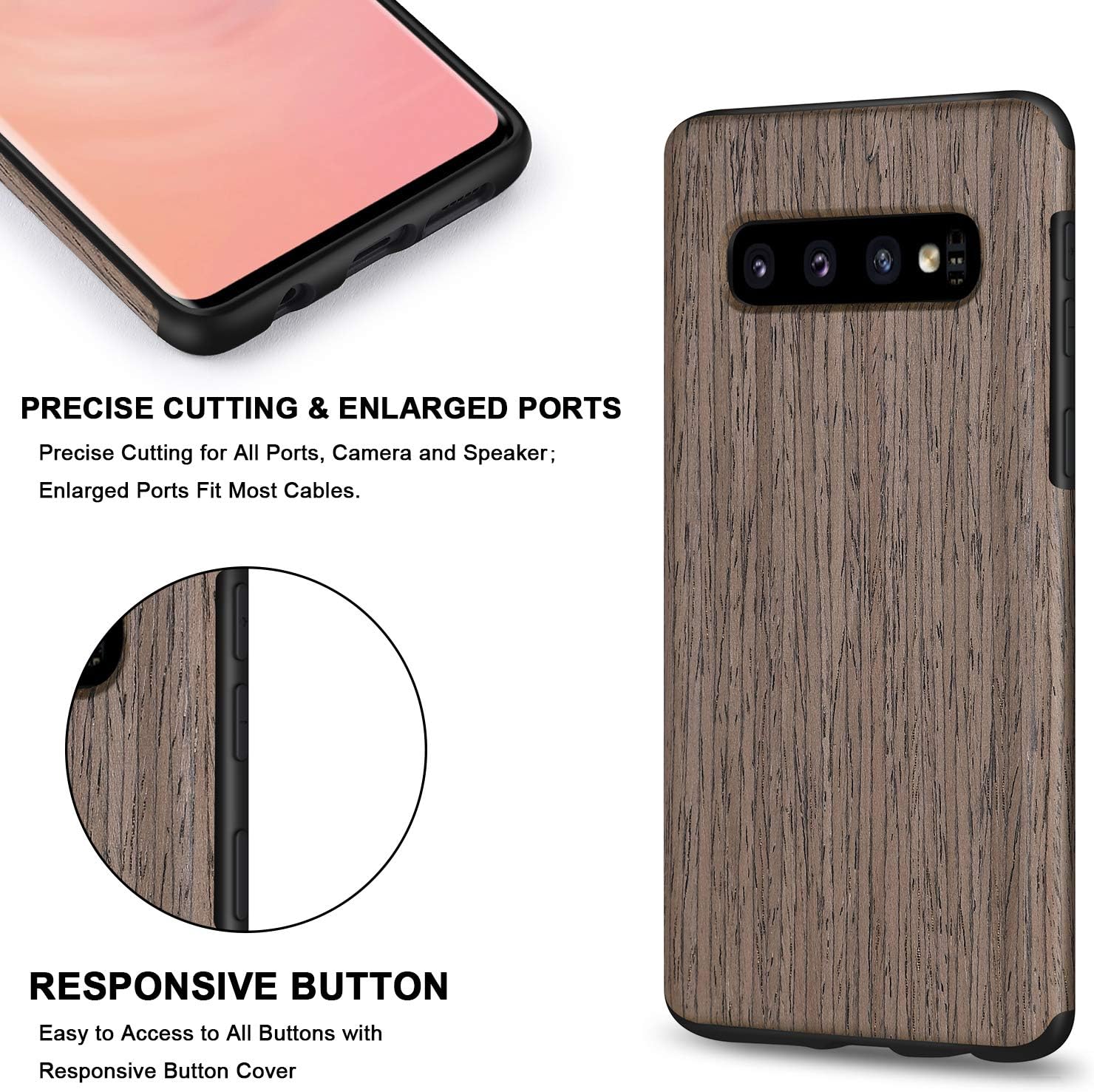TENDLIN Galaxy S10 Plus Case Wood Grain Design and Flexible TPU Silicone Hybrid Slim Case Compatible with Samsung Galaxy S10+ (Black Rose)
