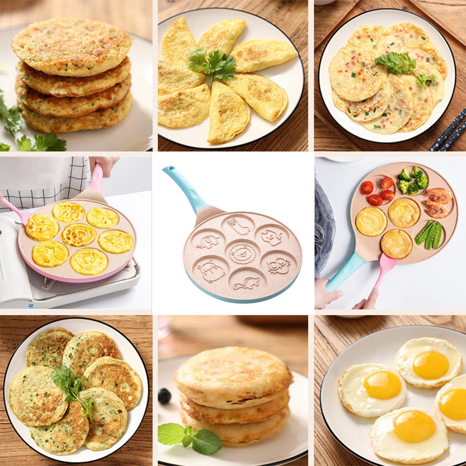 Padella antiaderente per pancake, a forma di animale, per omelette, uova al tegamino (blu)