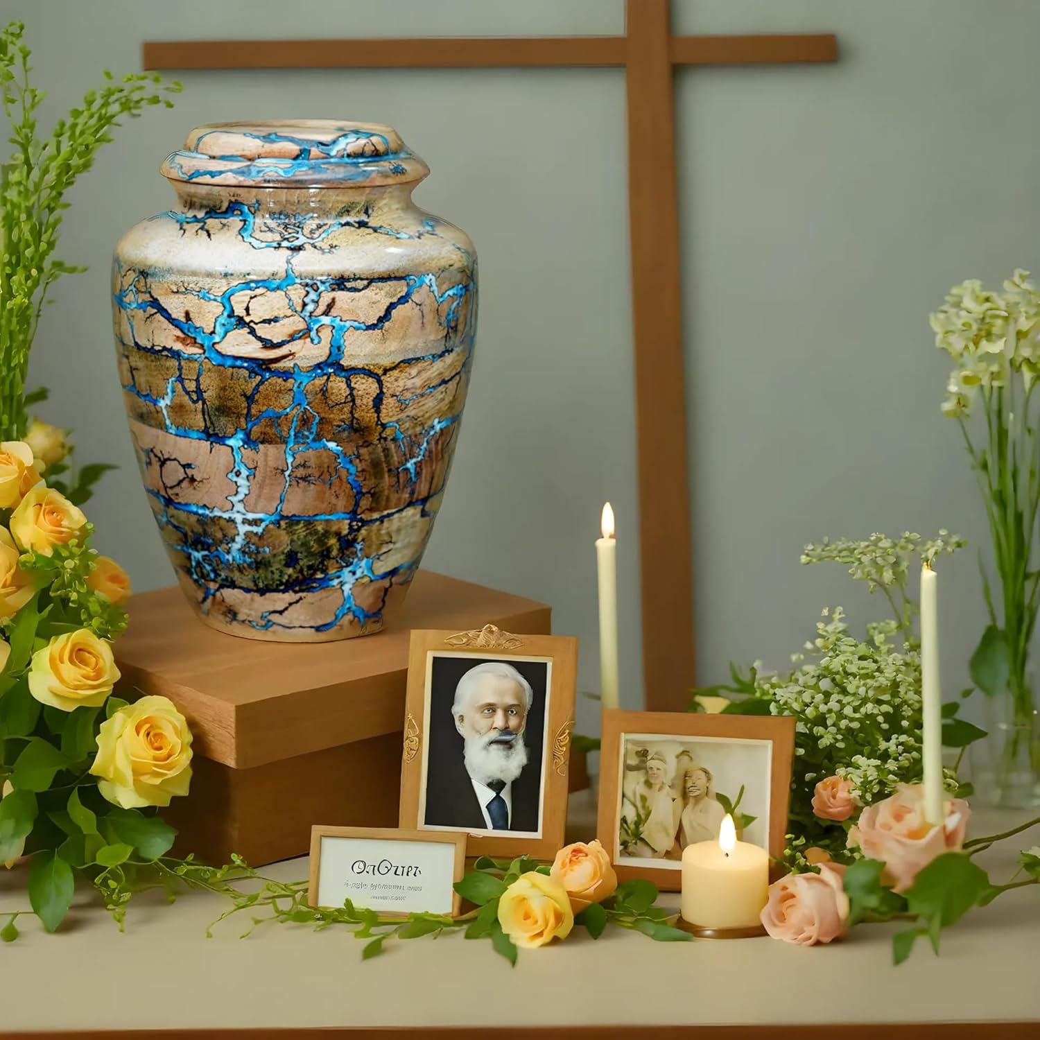 Urn for Ashes Adult Human Ashes Memorial Box Cremation Urn Box pet Ashes Box Handmade Wooden urn Box for Ashes Large Burial urn Box (Large 200 LBS, Fractal Burning)