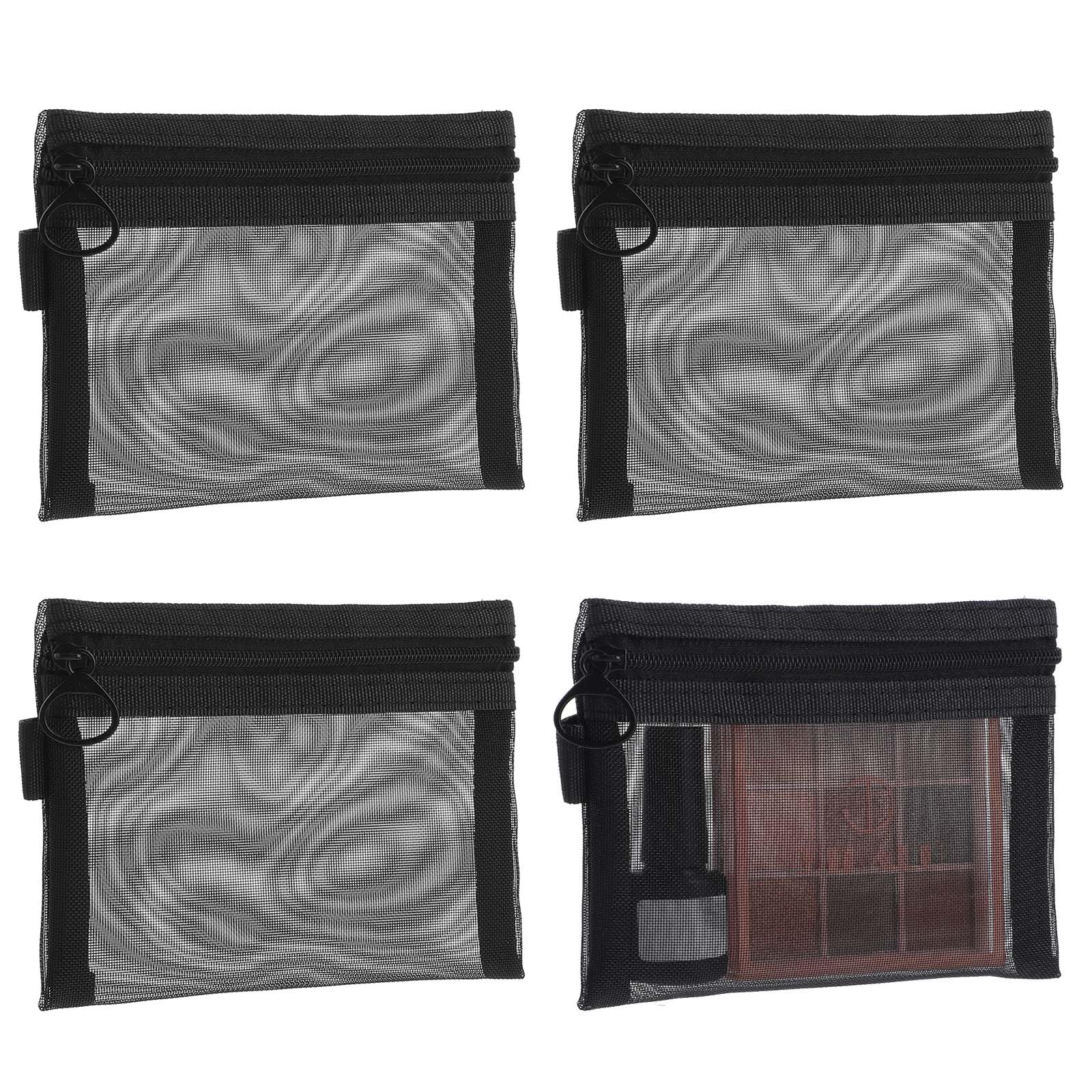4 Pcs Nylon Cosmetic Bags - Small Keychain Pouch With Zipper, Portable Travel Cosmetic Pouch Black Mesh Bags Makeup Organizer For Lipstick
