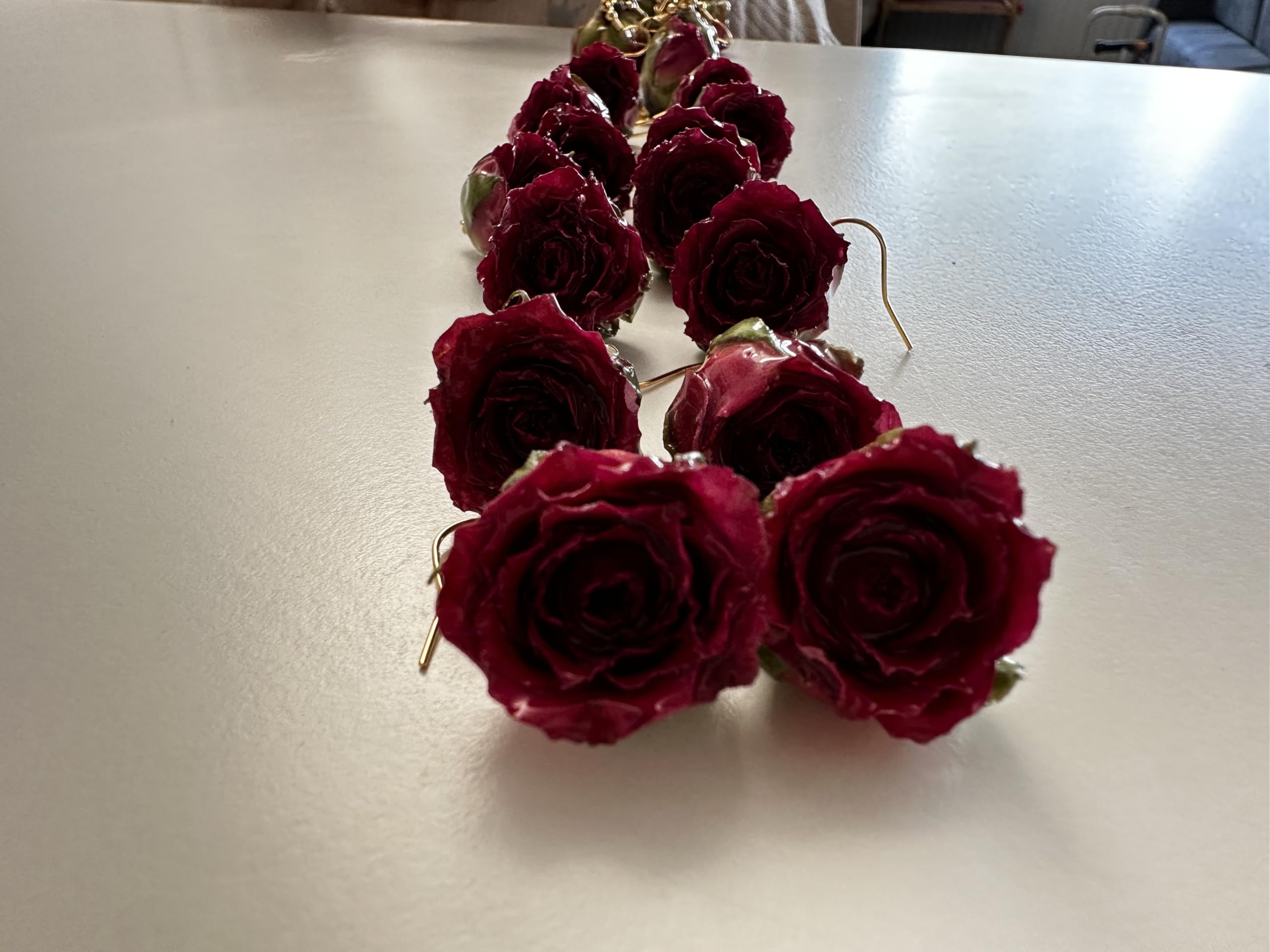 Handgemachte Echte Rose Ohrringe und Halskette Set Edelstahl