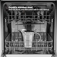 Vista 6 de OVENTE Salsa de acero inoxidable con tapa con bisagras, jarra de salsa aislada de 14 onzas para servir crema, aderezo de ensalada o jarabe en Acción