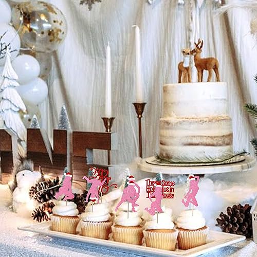 Vista 39 de Rsstarxi Paquete de 30 adornos navideños para cupcakes de hombre de jengibre con purpurina para baby shower, decoración para temática de Feliz