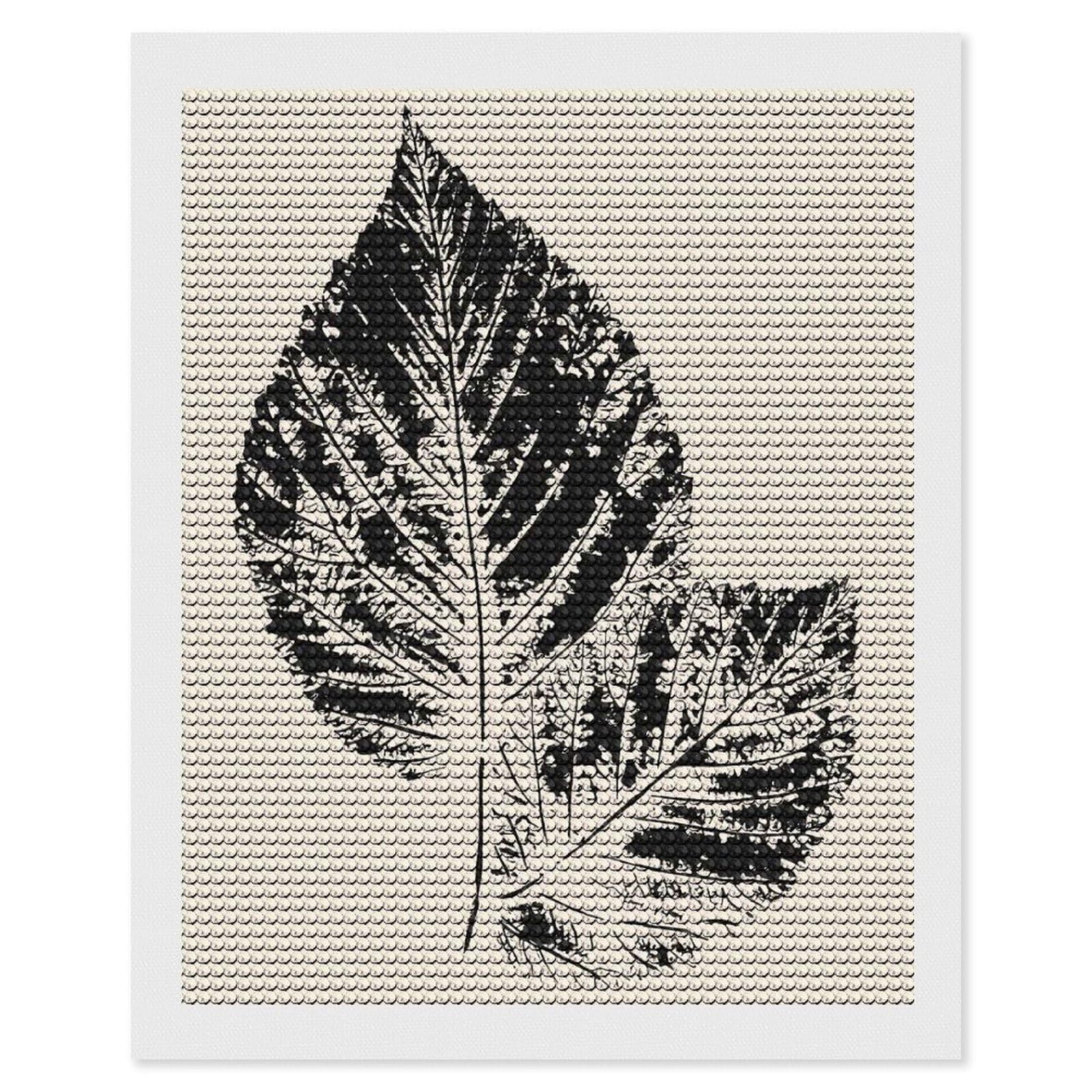 Junmoney Black and White Leaf Print Diamond Painting Canvas Set 16"x20", for Adults, Bedroom Decor, Good for Quiet Evenings, Festive Craft Gift
