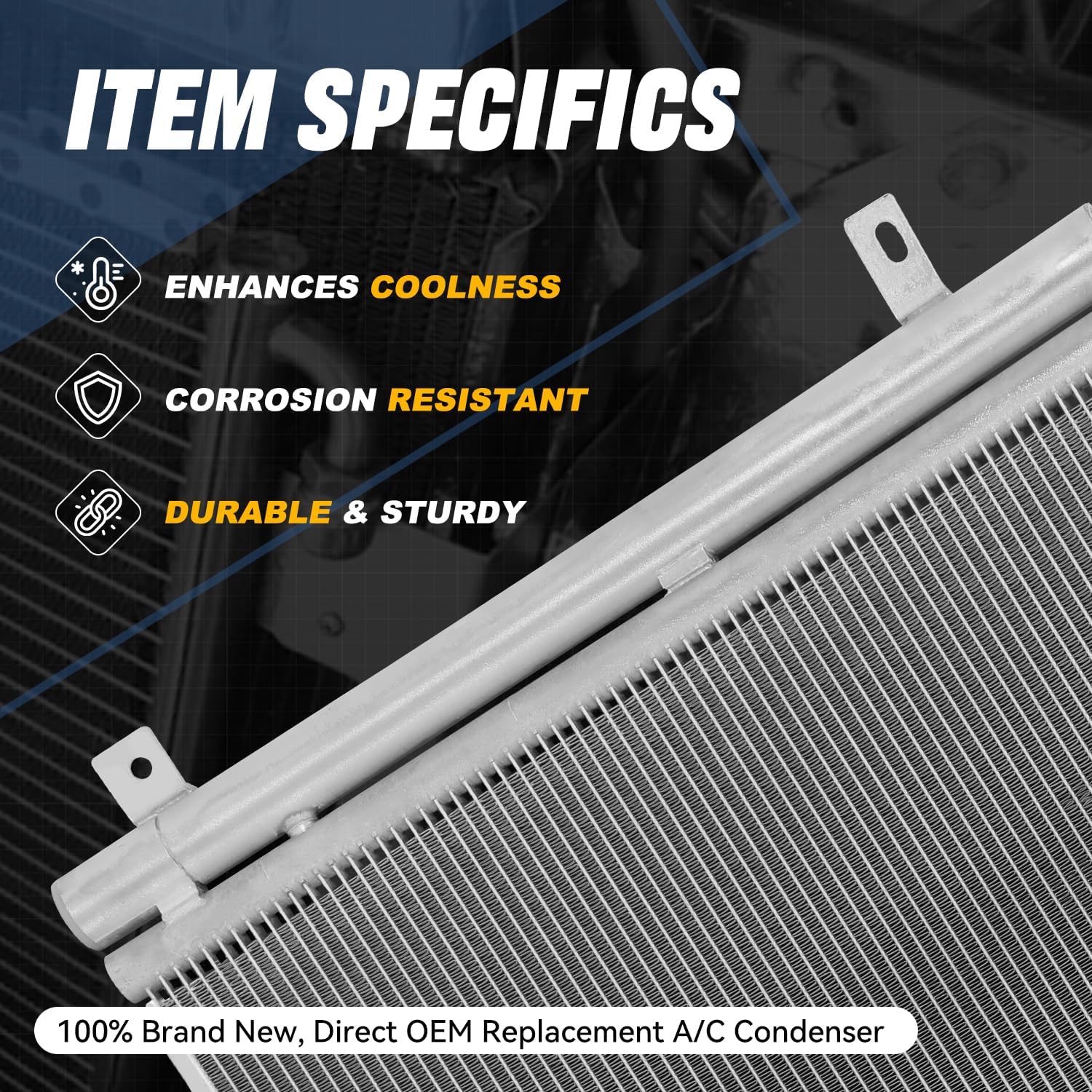Auto Dynasty Air Conditioning A/C Condenser Compatible with 2017-2022 Chrysler Pacifica Voyager, Aluminum AC Condenser Replacement DPI 30036, CH3030263 CH3030266