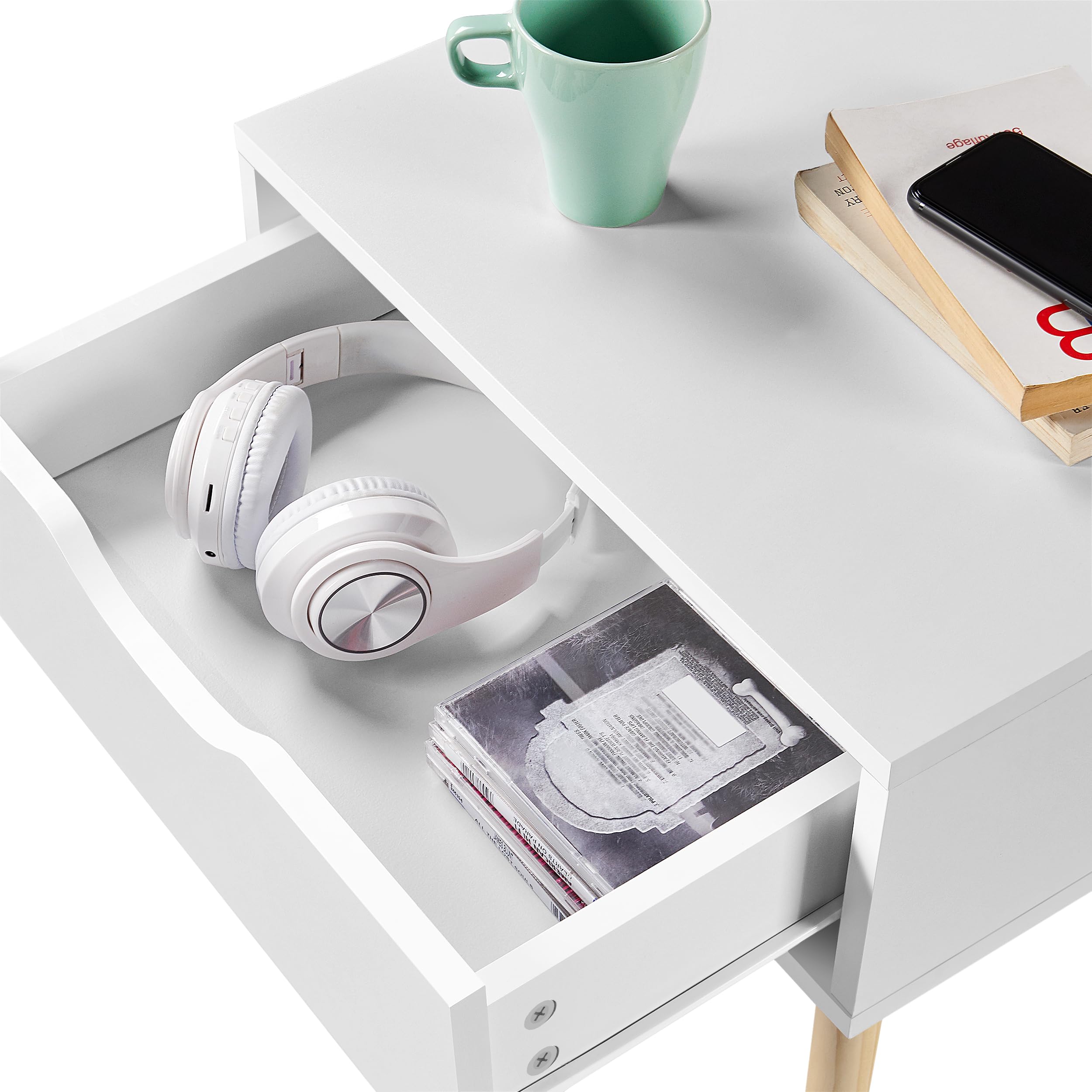 Yaheetech 2X Nachttisch Beistelltisch Nachtschrank mit Schublade und 4 Holzbeinen Skandinavischer Sofatisch aus Holz Nachtkommode für Schlafzimmer/Wohnzimmer, Weiß | Beistelltisch Nachtschrank Skandinavischer Sofatisch aus Holz Nachtkommode für Schlafzimm