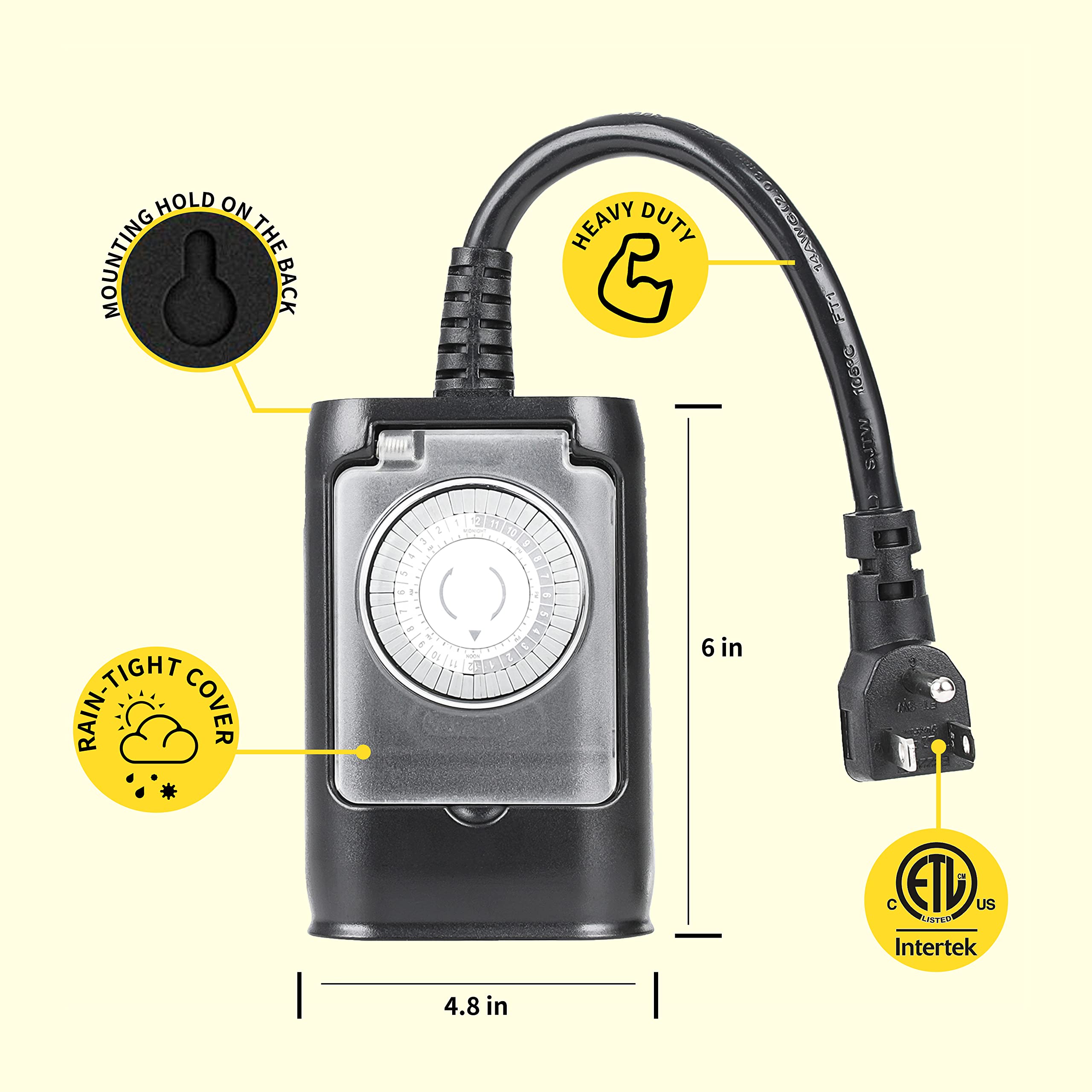 Outside Timer Water Resistant Timer 24-Hour Outdoor Mechanical Timer Outlet - Water ...