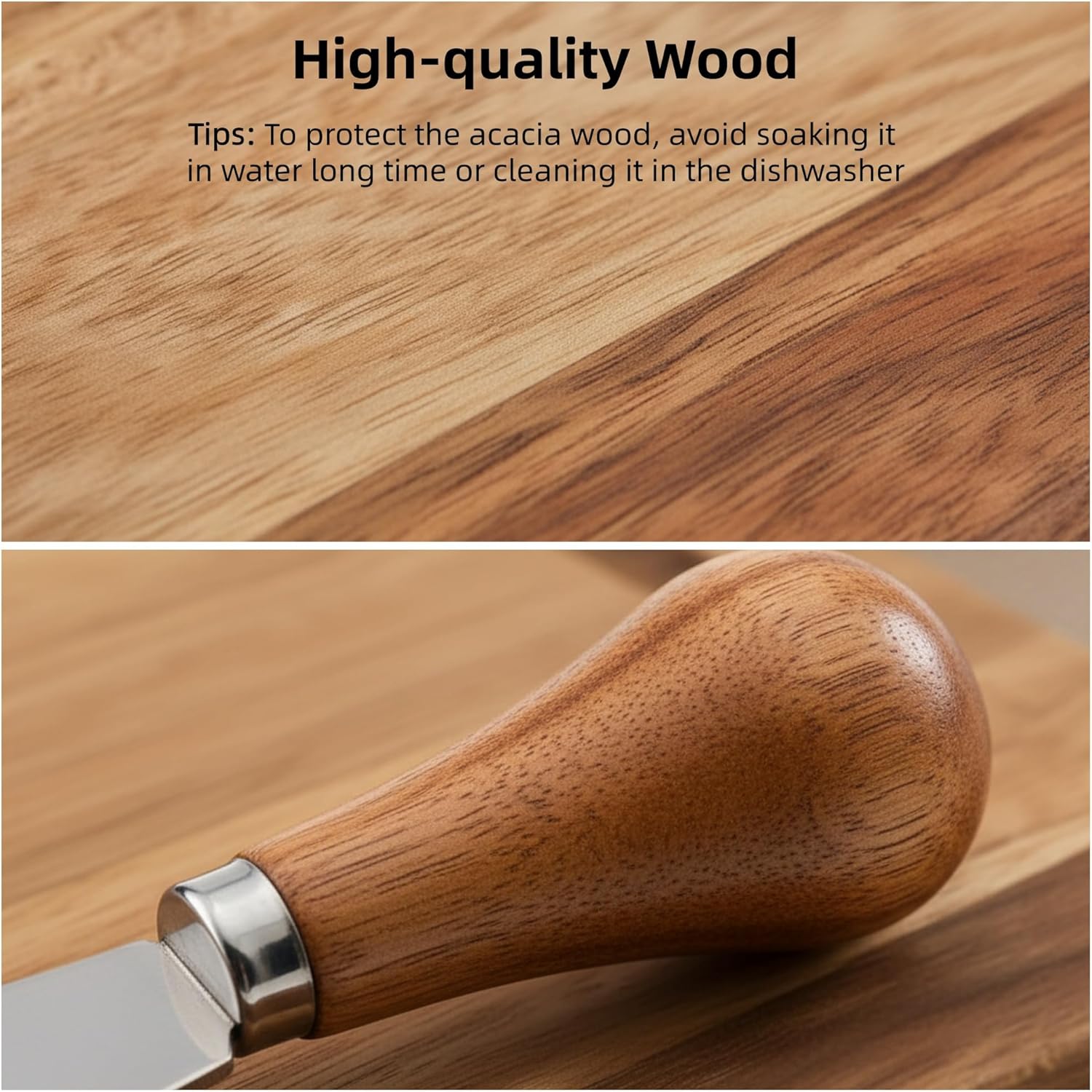 HAN SHENG Wooden Butter Dish with Glass Lid & Knife - Butter Keeper Container with Cutting Board Base, Kitchen Countertop Decor for East/West Coast Sticks