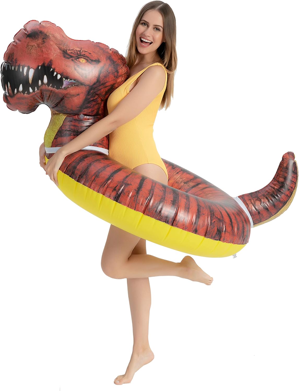 59" Inflatable Dinosaur Pool Float,T-Rex Pool Tube for Kids Adults Swimming Pool, Lake, and Beach Floaty Summer Fun Toy