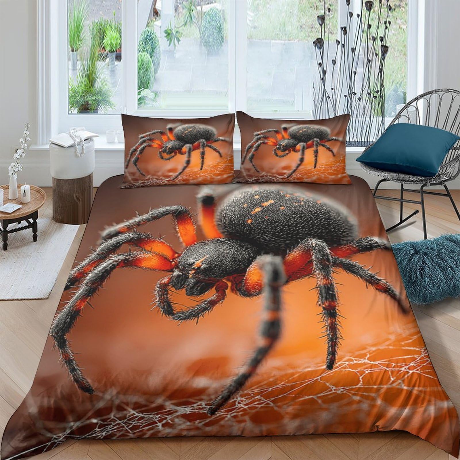 Ctjqhvkz Style-9 3D Printed Realistic Spider Fitted Sheet Microfiber Orange Halloween Insect Bed Cover For Bedroom Guest Room Decor Single（135X200cm）