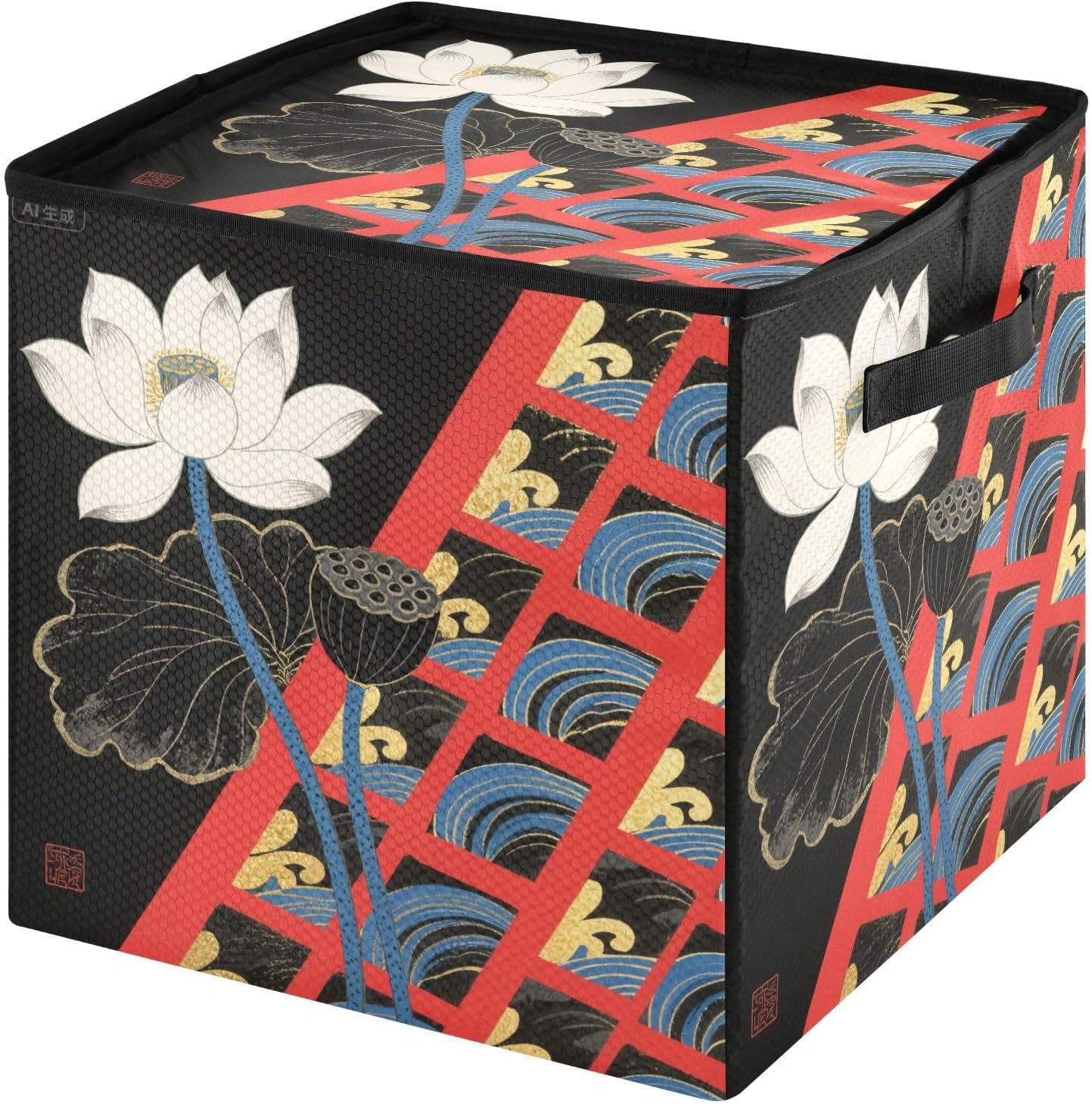 High Capacity Christmas large ornament storage Holds Up to 64, Zippered Top Large Holiday Storage Case with Lid,Water Lily Japanese