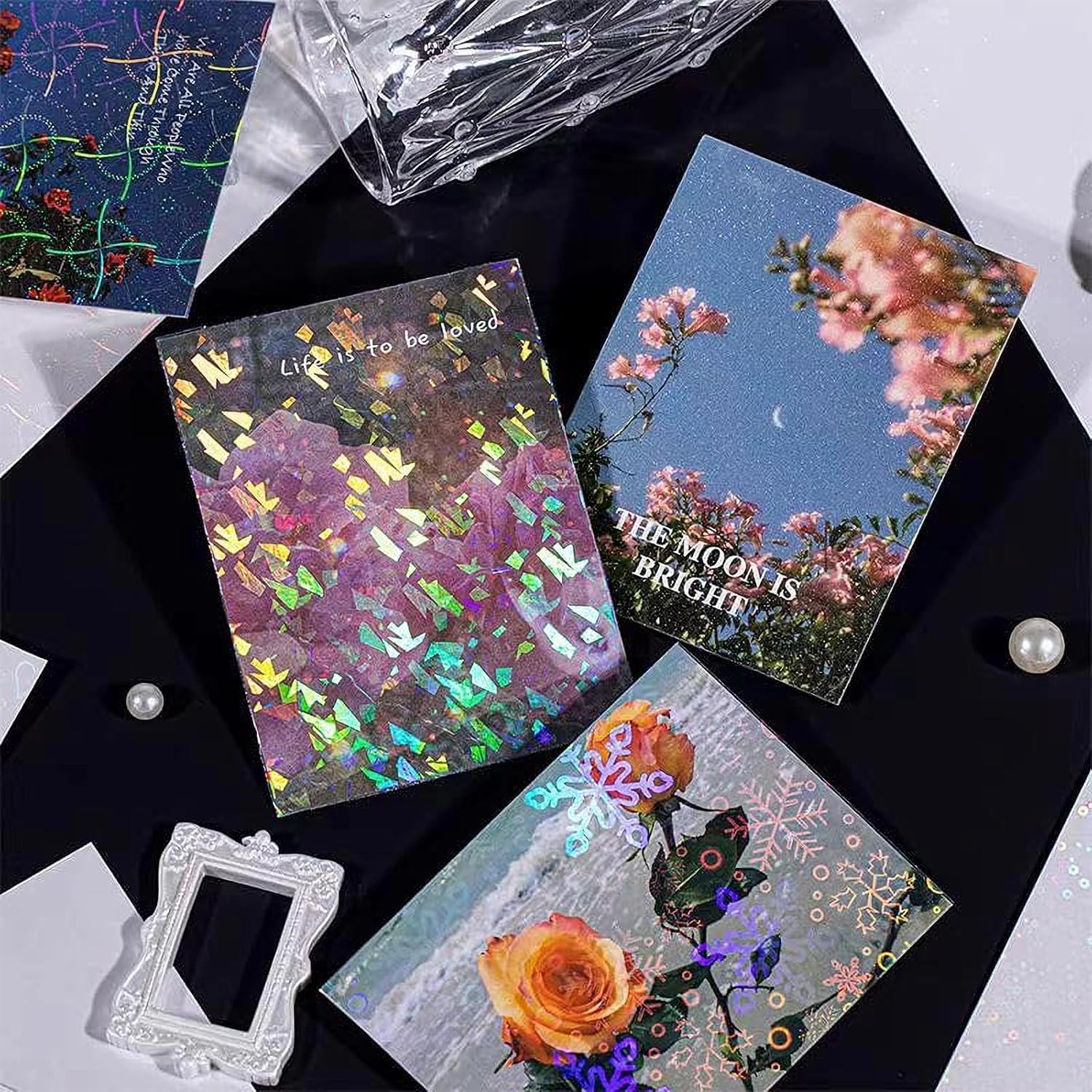 Papel Adhesivo Holográfico A4 50mic, Película Transparente Impermeable de Laminado en Frío para Fotos, Tarjetas de Visita, Documentos, 20 Piezas (Vidrio Roto)