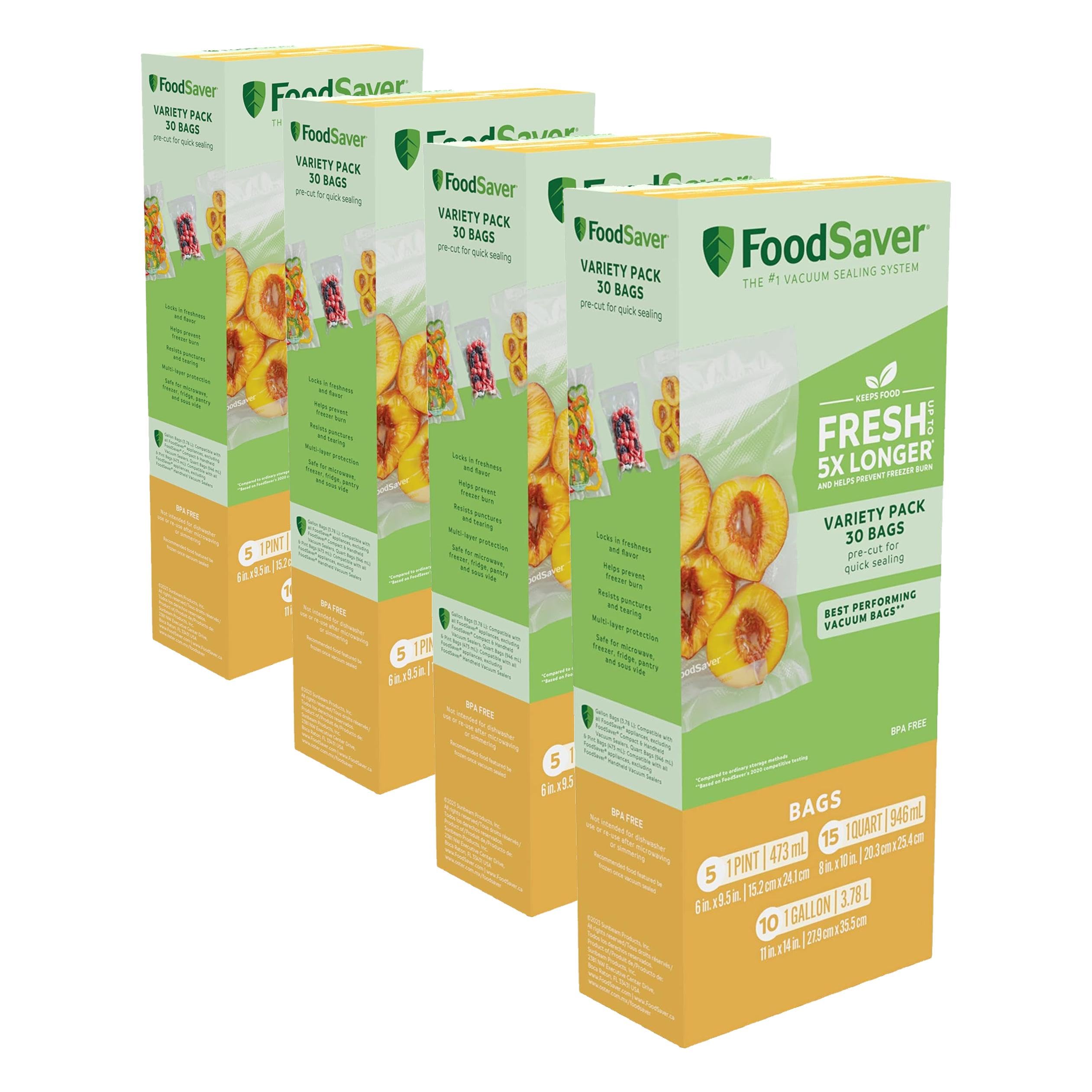 FoodSaver Premium Vacuum Sealer Bags Multisize Variety Pack 30-Count Perfect for Freezer &amp; Pantry Storage Sous Vide Cooking BPA Free (Pack of 4)