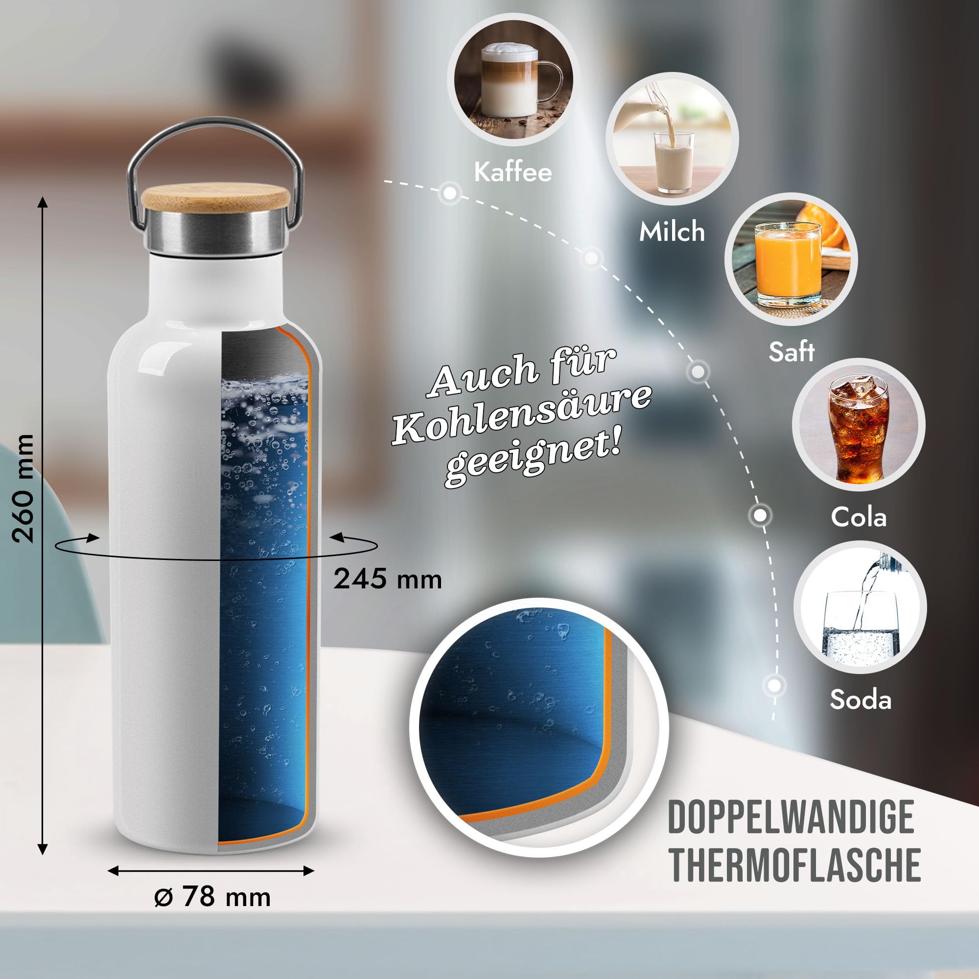 Personalisiert Edelstahl Trinkflasche Mit Foto & Text - 750 Ml, Isoliert