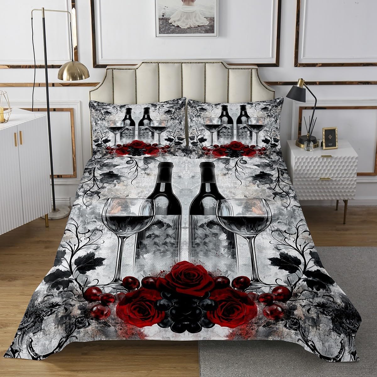 Erosebridal Roamantic Rose Quilt Set Queen Size for Kids Teens Adults,Butterflies Coverlet Set Bedroom Decor,Vlaentine Gift Bed Cover,Oil Painting Butterfly Bedspread Set