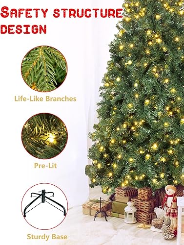 Miniatura 5 de Árbol de abeto de Navidad artificial preiluminado de 7.5 pies con luces, árbol con bisagras de alta calidad para el hogar, oficina, decoración de