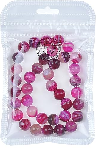 Miniatura 2 de PLTbeads - Perlas sueltas de forma redonda para hacer joyas., fucsia raya ágata, 6MM