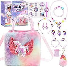 Unicorn Handbag Jewellery Children Girl 15 Pieces Unicorn Handbag Kit Princess Accessory Necklace Bracelet Earrings Rings Gift Girl 3 4 5 6 7 8 Years Old