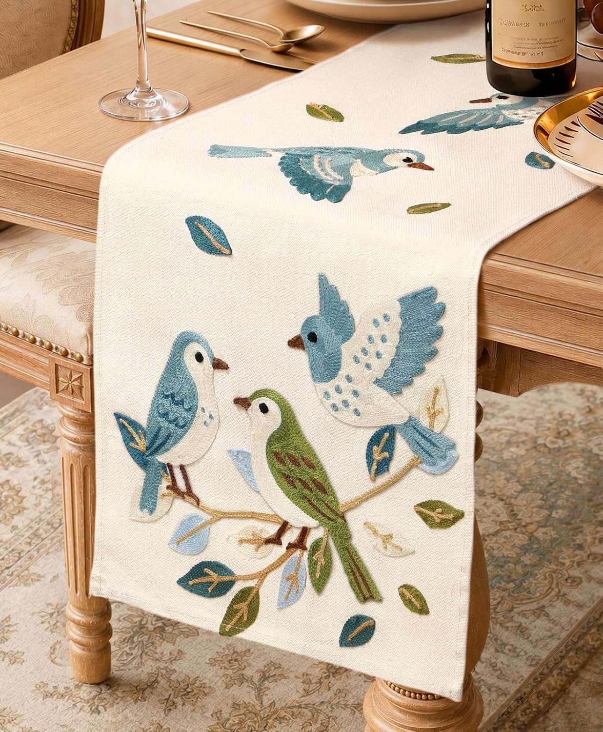 Miss Adola Embroidered Canvas Table Runner 13"x72", Wild Flower | Quality Embroidered, Machine Washable, Structured Fabric, Lays Flat, Gift-Ready Packaging, All-Season Design
