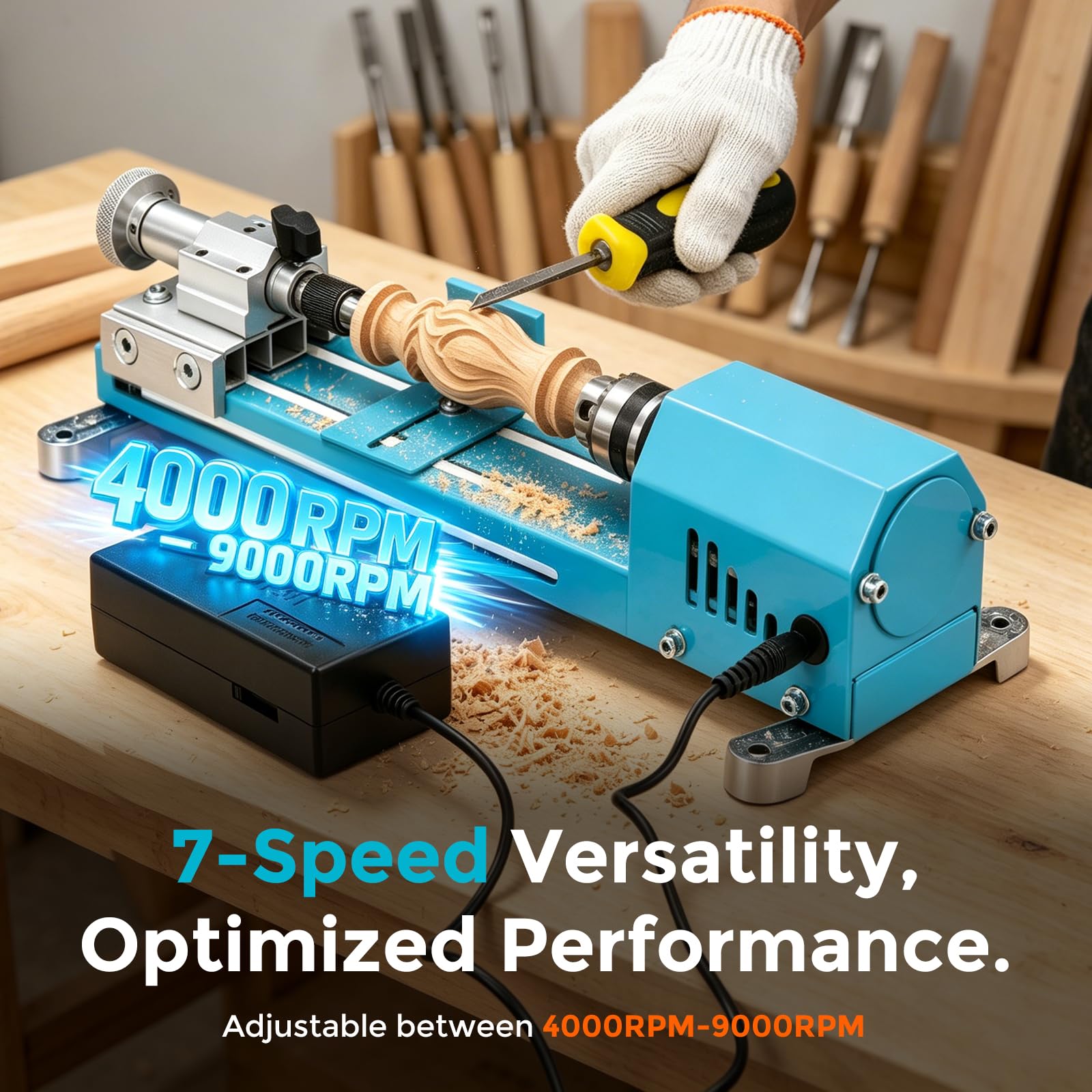 Bonvoisin Mini máquina de torno de 7 velocidades, taladro de torneado de madera para bricolaje