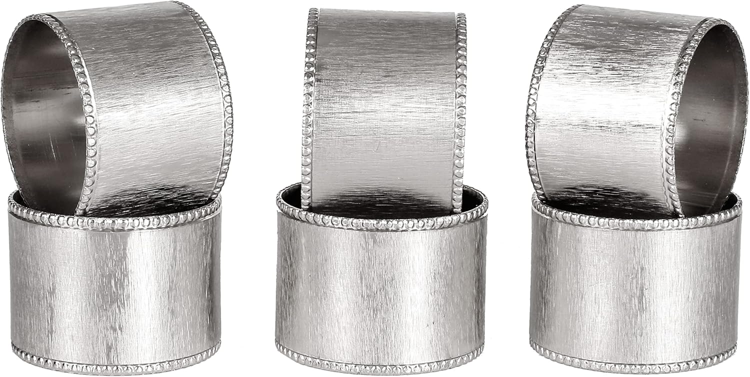 CLEENTABLE Decorative Napkin Ring - 12 Pack Decorative Metal Round Napkin Holders, Finish with Beaded Edge, Vintage Rustic Metal Napkin Rings for Dining, Weddings, Holidays (Silver)