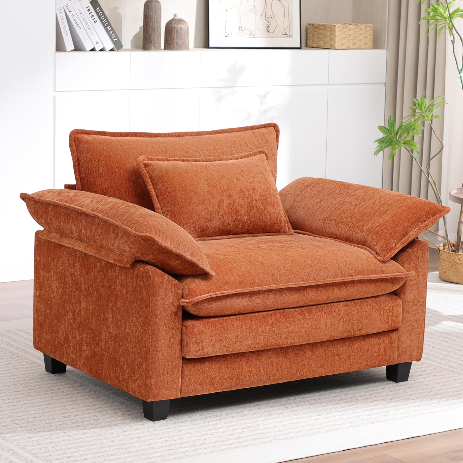 Oversized Accent Chair,44" Modern Living Room Chairs,Chenille Upholstered Cloud Sofa Chair Armchair with Extra Thick,Comfy Accent Chair Reading Chairs for Bedroom Apartment Terracotta Orange
