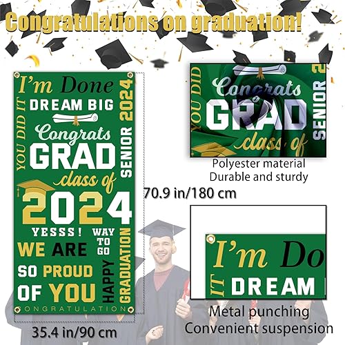 Miniatura 4 de Congrats Grad - Cartel para puerta de clase de 2024, decoración de fiesta de graduación, cubierta de puerta de felicitaciones para personas mayores