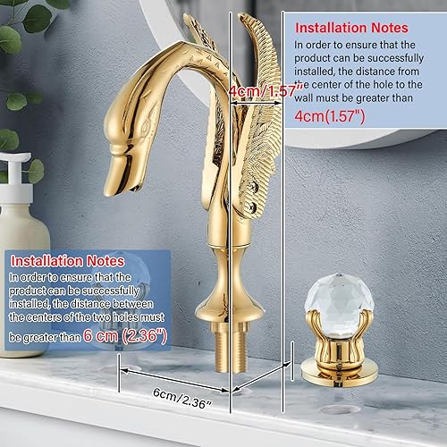 Miniatura 2 de Facuet de baño generalizado Cisne de oro grifo de lavabo de baño 3 agujeros 2 manija cristal baño vanidad grifos grifo moderno lavabo de arco alto