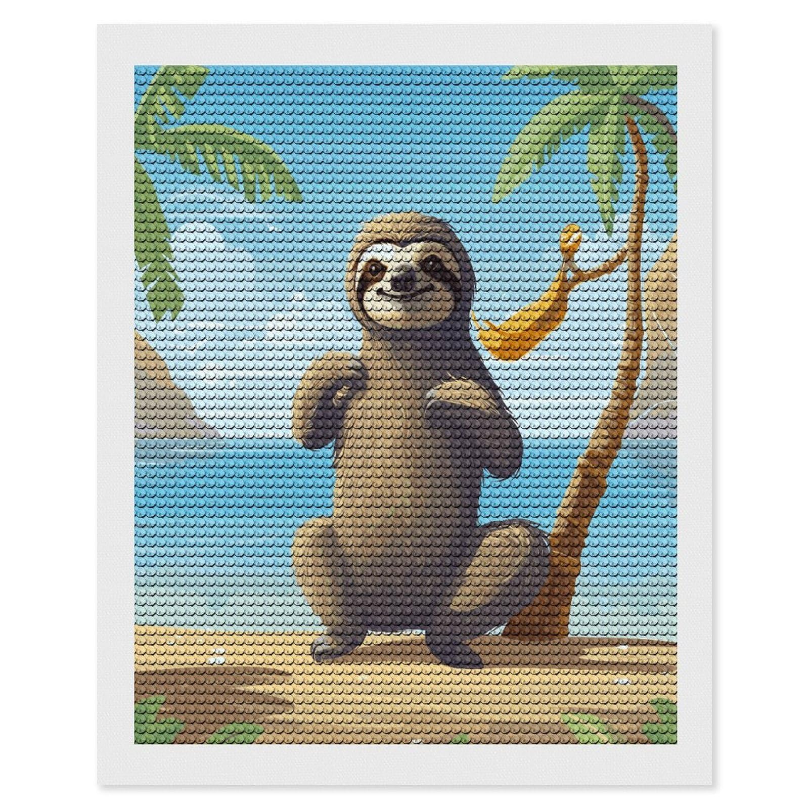 FekiLoot Sloth on Beach Diamond Painting Kits for Beginners DIY Diamond Art Kits for Adults Full Drill Round Diamond Dot Gem Art Painting Fun DIY Crafts for Home Kitchen Wall Decor Gift 16"x20"