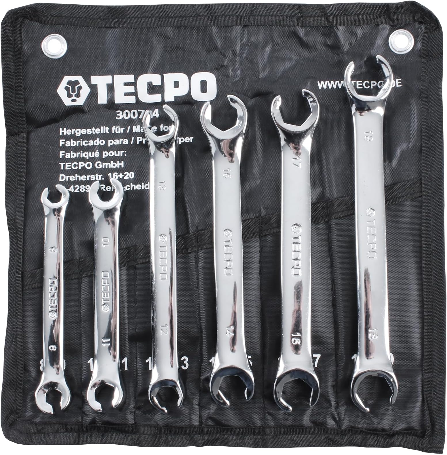 TECPO Brake Pipe Spanner 8-19 mm Ring Spanner Set Open Ring Spanner 6 Pieces