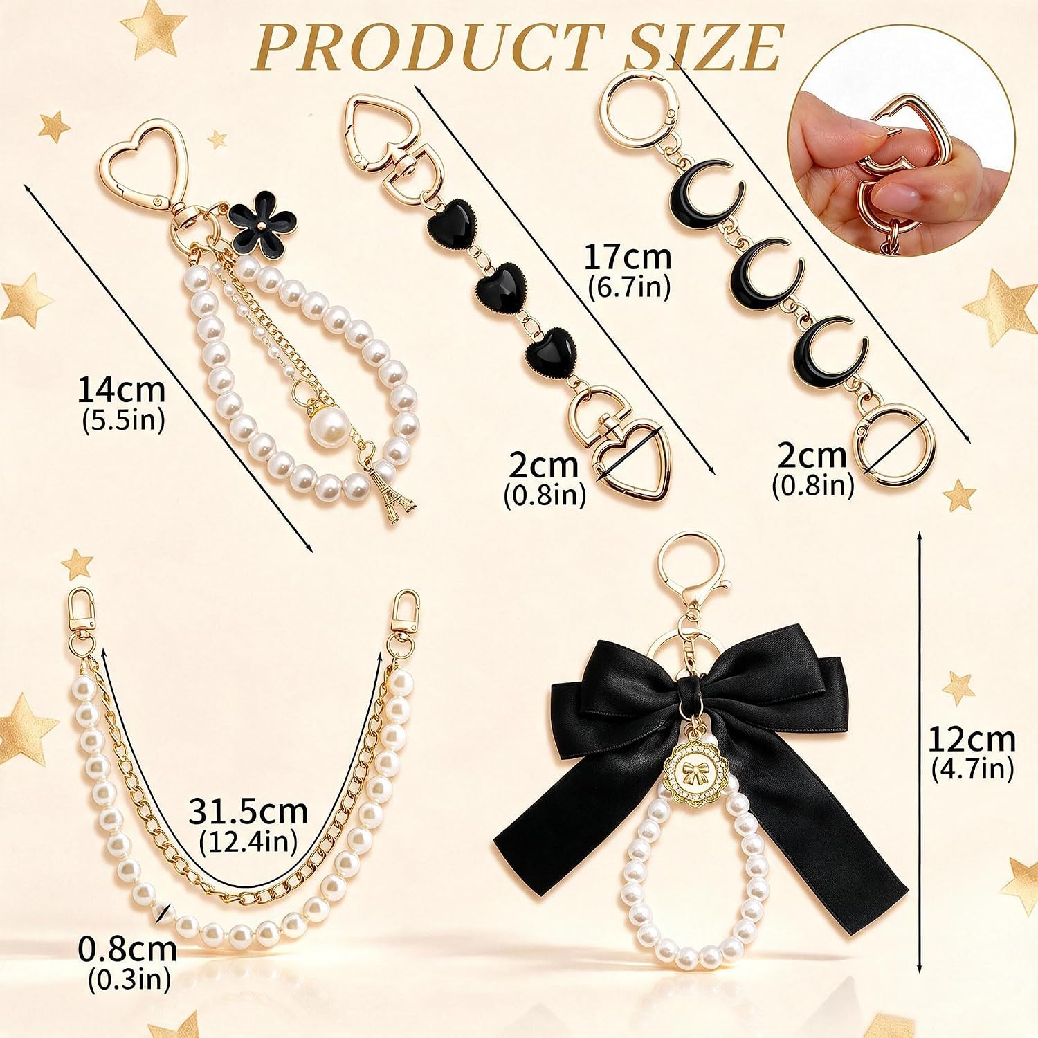 5 Pcs Pearl Bag Chain Extender Set, Purse Strap with Ribbon Bow Keychain, Cute Charm Accessories for Handbag image 2
