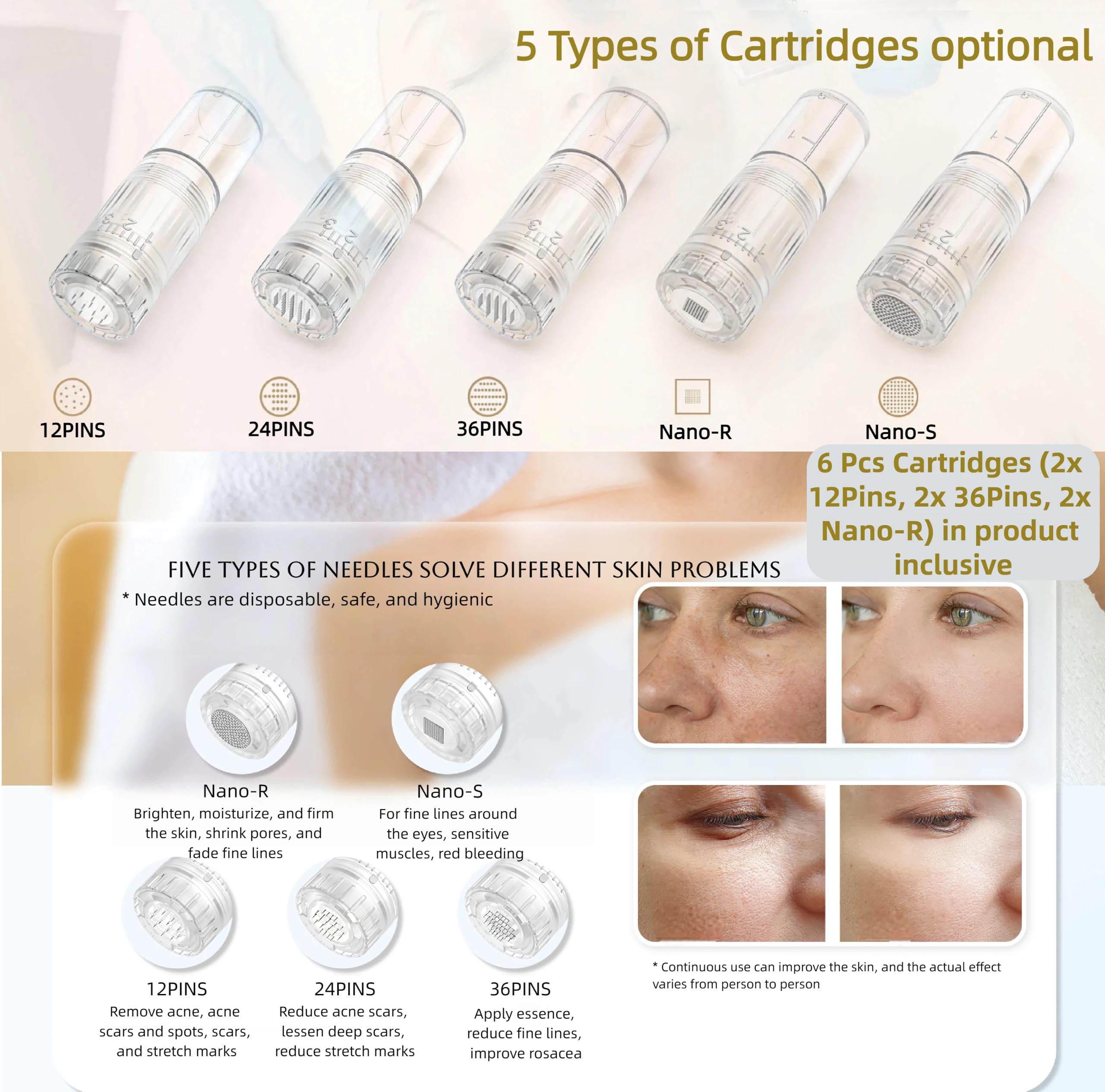 Hydra. Pen H3 Microneedling Pen mit 6 Patronen, 3ml Serum Applikator, 6 Stufen, Typ-C Aufladung, Heim- und Salon Beauty Hautpflegegerät Derma Pen Geschenk für Gesicht Körper Pflege Haar Bart Wachstum