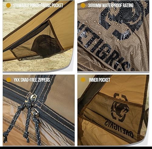 Miniatura 7 de OneTigris Tetra - Tienda de campaña ultraligera Tipi para 1 o 2 personas con tienda interior, poste de tienda, tienda de campaña de trekking,