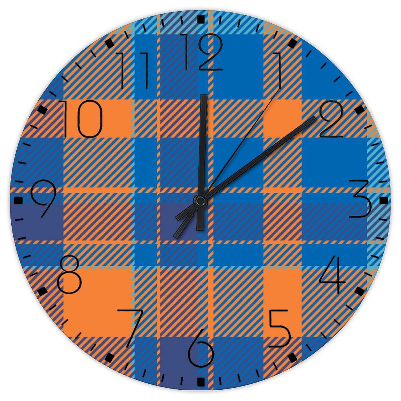 Horloge murale en bois 38 cm rustique à carreaux buffle noir et blanc