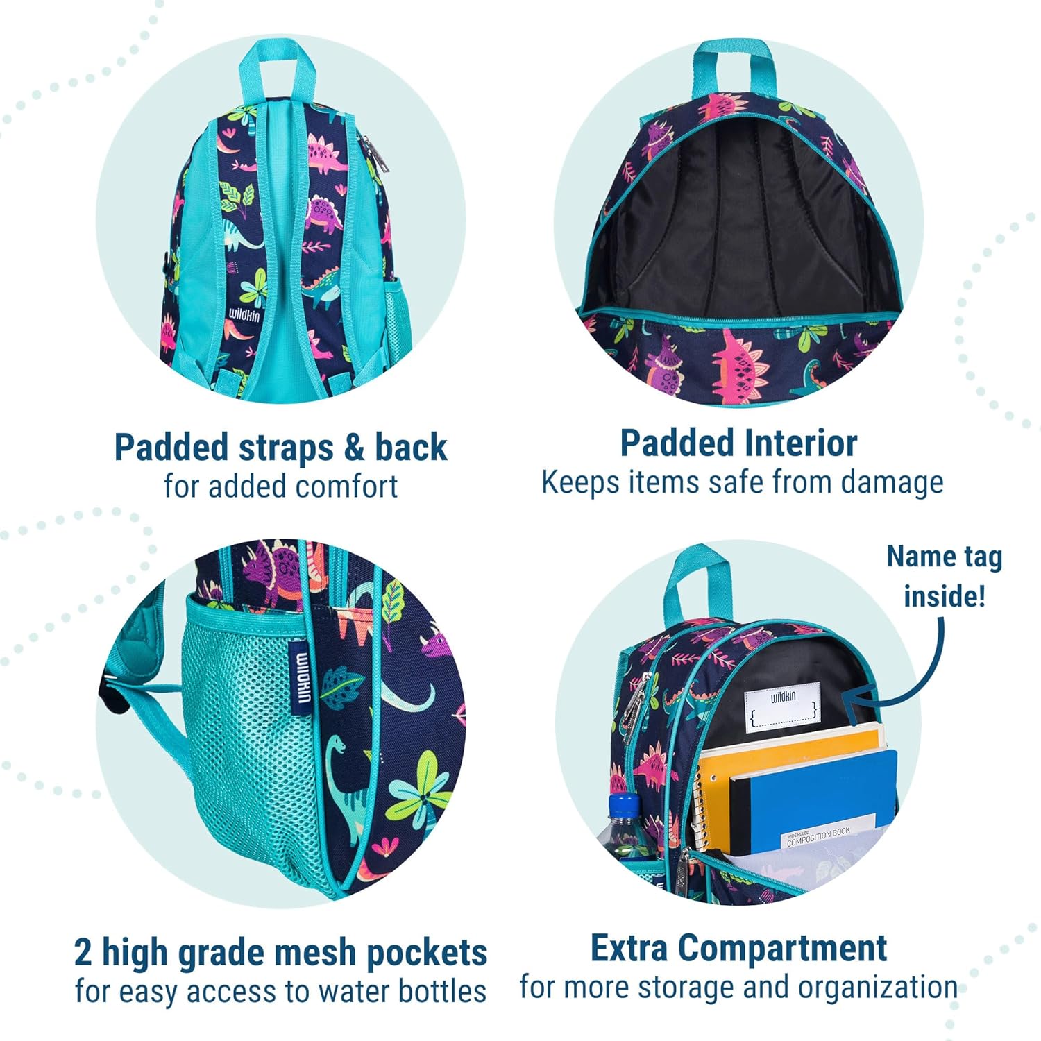 Wildkin 15-inch Kids Backpack – Durable, Padded, Adjustable for School & Travel - Darling Dinosaurs - Image 4