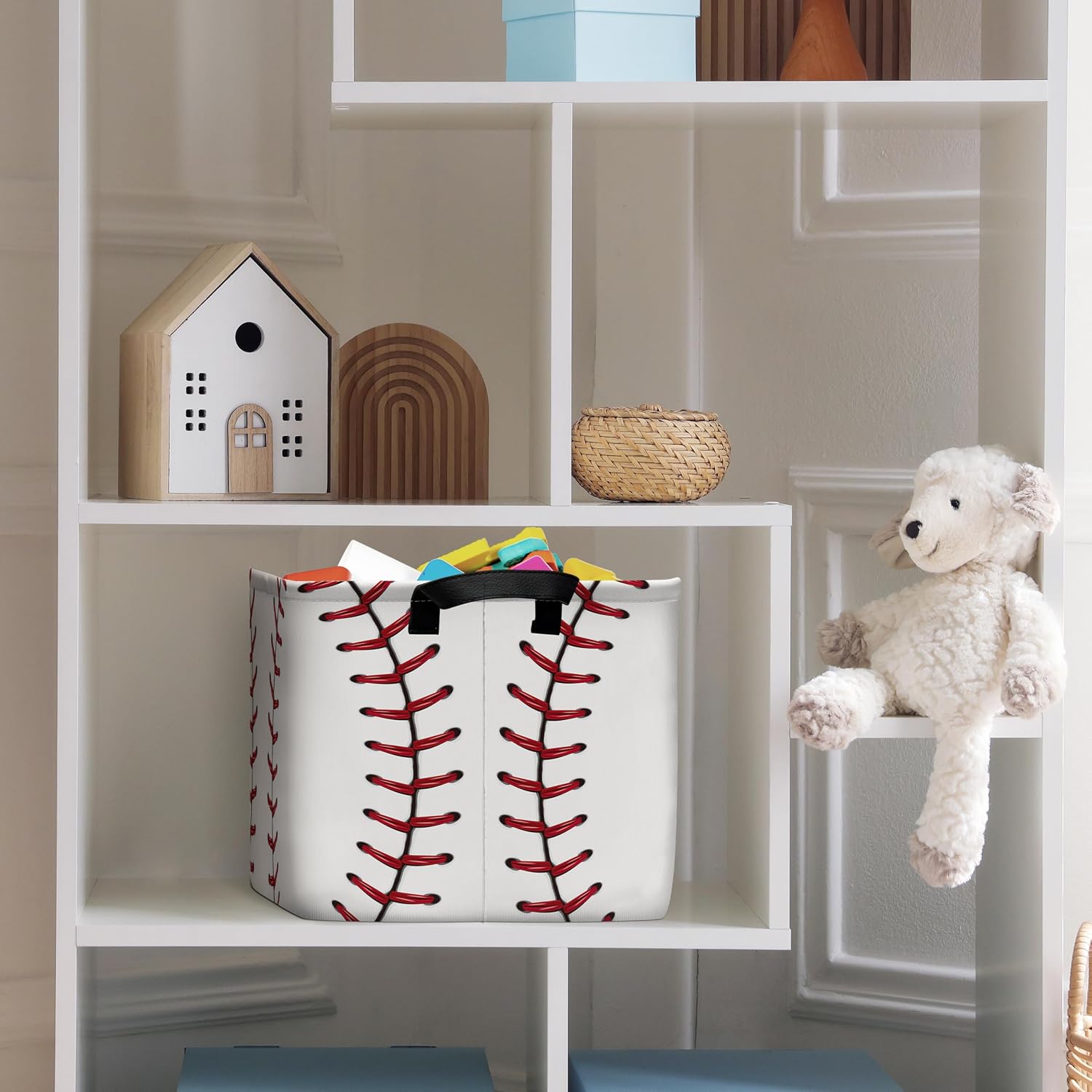 Baseball Storage Basket with Handles Funny Baseball Room Decor
