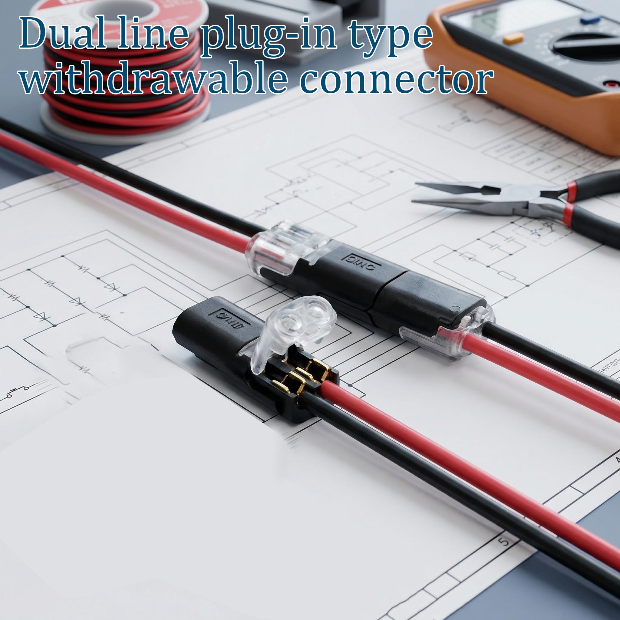 Paquete de 50 conectores de cable no requiere pelado, terminales de cable de bajo voltaje de 2 pines sin soldadura para 18-22 AWG, empalme rápido para altavoz automotriz de tira LED (máximo 10 A)
