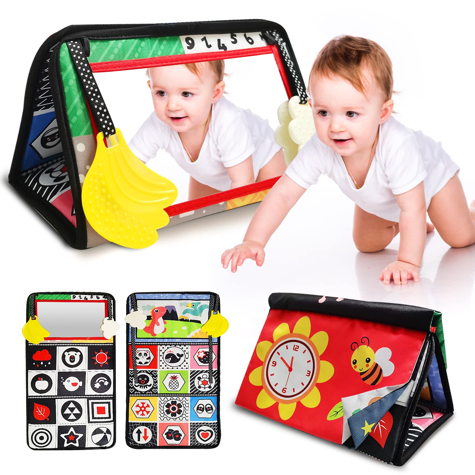 Baby Mirror Tummy Time Toys, Infant Safe Baby Play Mat with Teether for  Newborn 0-3-6-12 Months old Boys,Girls, Brain Development Montessori for  Crib