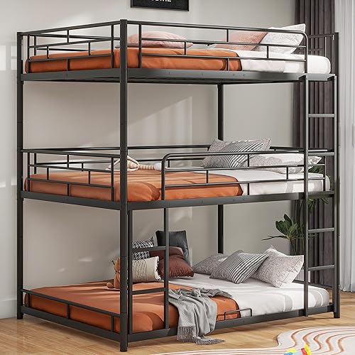 Miniatura 4 de Bunk Bed Twin Over Twin with 2 Ladder & Guardrail, Metal Twin Bunk Beds for KidsBoysGirlsAdults, Heavy Duty Low Metal Bedframe, Space-Saving Design,