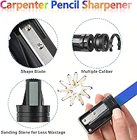 Vista 4 de Hiboom 14 lápices de carpintero, 7 pulgadas, octogonal plano, negro duro, lápices de marcado de carpintero con sacapuntas y soporte retráctil