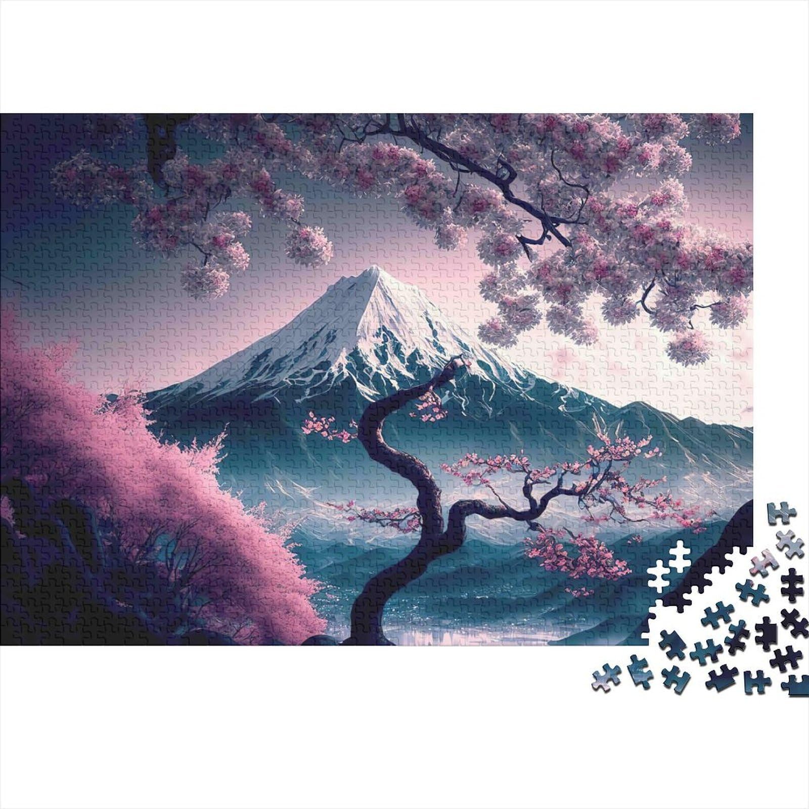 Mount Fuji Pink Cherry Blossom 1000 Piece Jigsaw Puzzle Paper Adult Relaxation Family Home Decor Gift 52x38cm/1000pcs — image 1