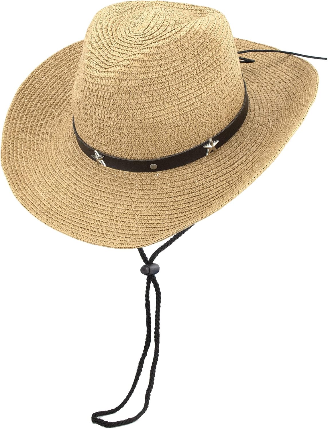 Straw Cowboy Cowgirl Hat for Men Women Wide Brim Sun Hat Western Style with String Khaki : Everything Else