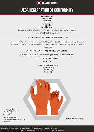 Blackrock Mechanics Diamond-Textured Disposable Gloves, Orange, Size Large