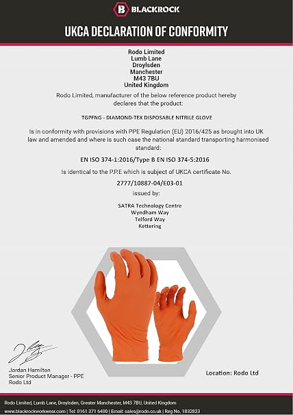 Blackrock Mechanics Diamond-Textured Disposable Gloves, Orange, Size Large